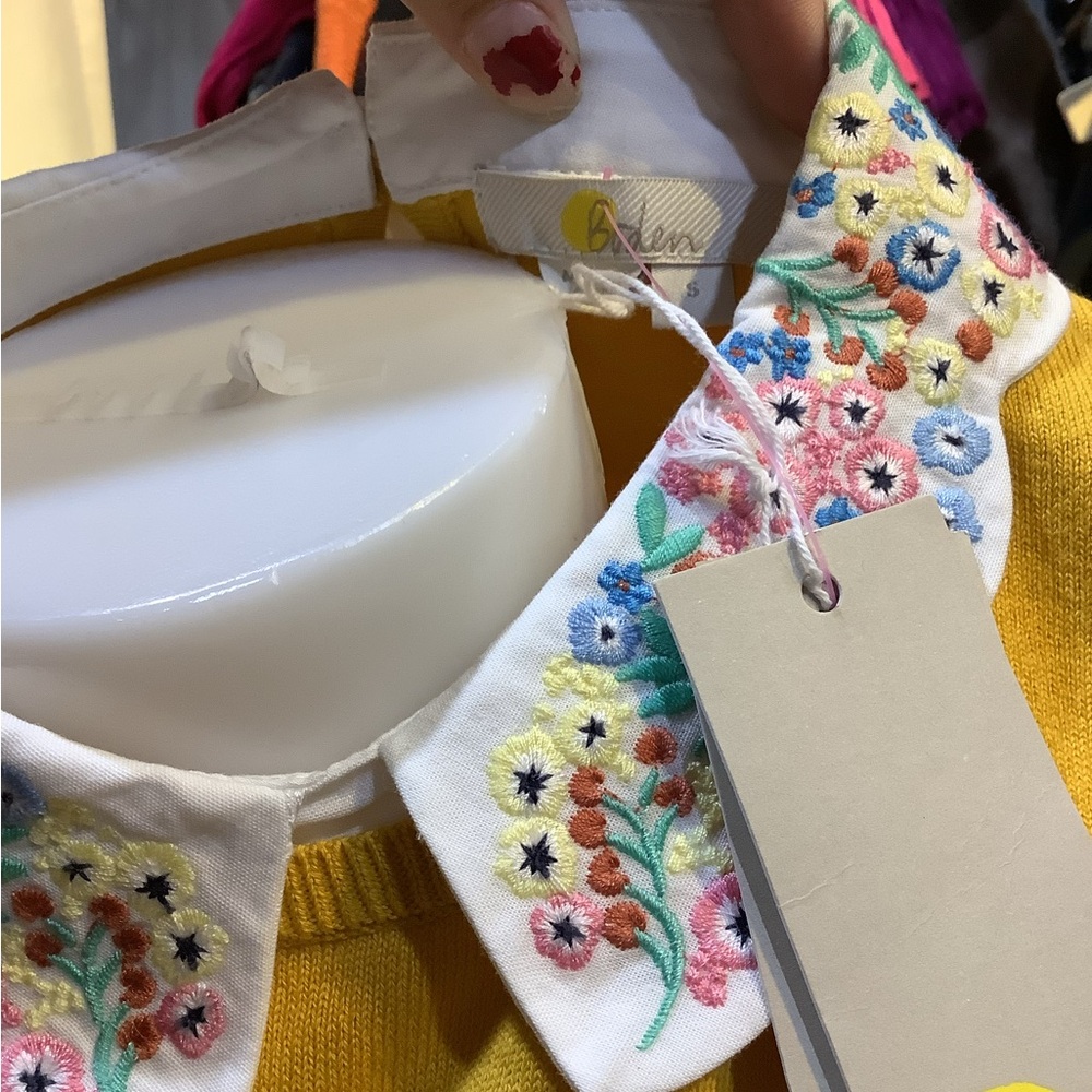 Boden Yellow Sweater with Embroidered Floral Peter Pan Collar - Picture 3 of 4